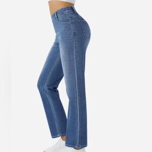 Good American Straight Leg Jeans Stretchy Pull-on Tummy Control Sweatpant-Denim